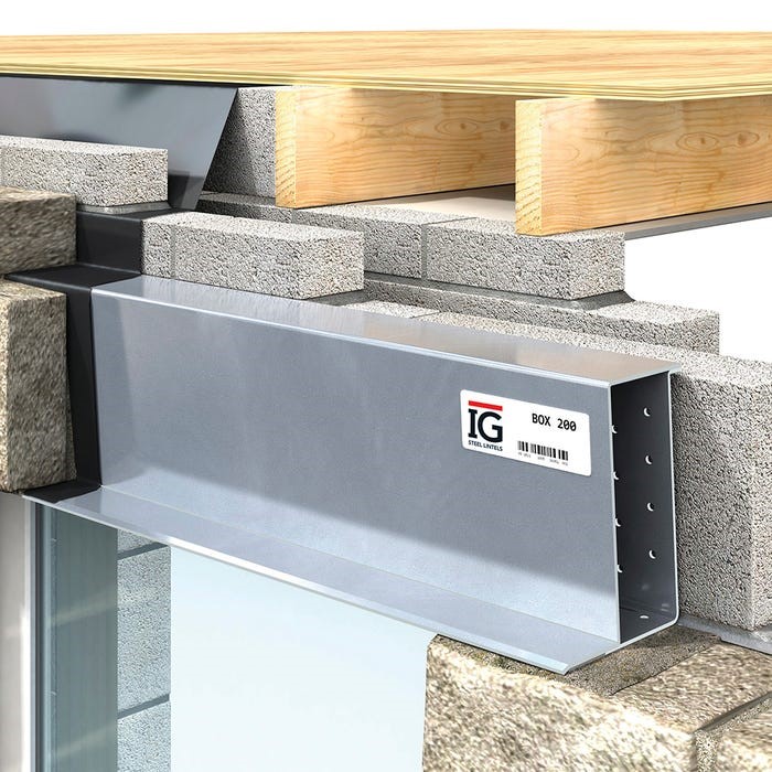IG Box 200 lintel, galvanised metal lintel designed for heavy-duty openings with high load capacity and long-term corrosion protection.