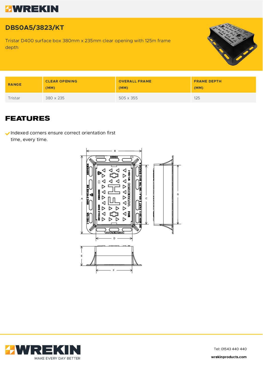 WREKIN Grade A Surface Box 380 x 235 x 125mm Badged FH - Image 2