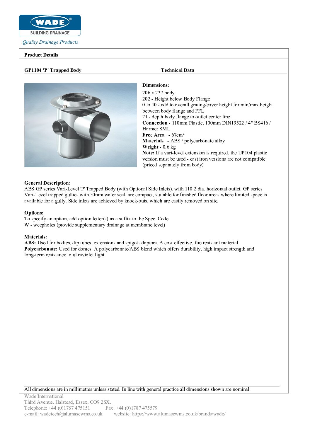 Wade GP1104 Vari-Level P Trapped Body - Image 3