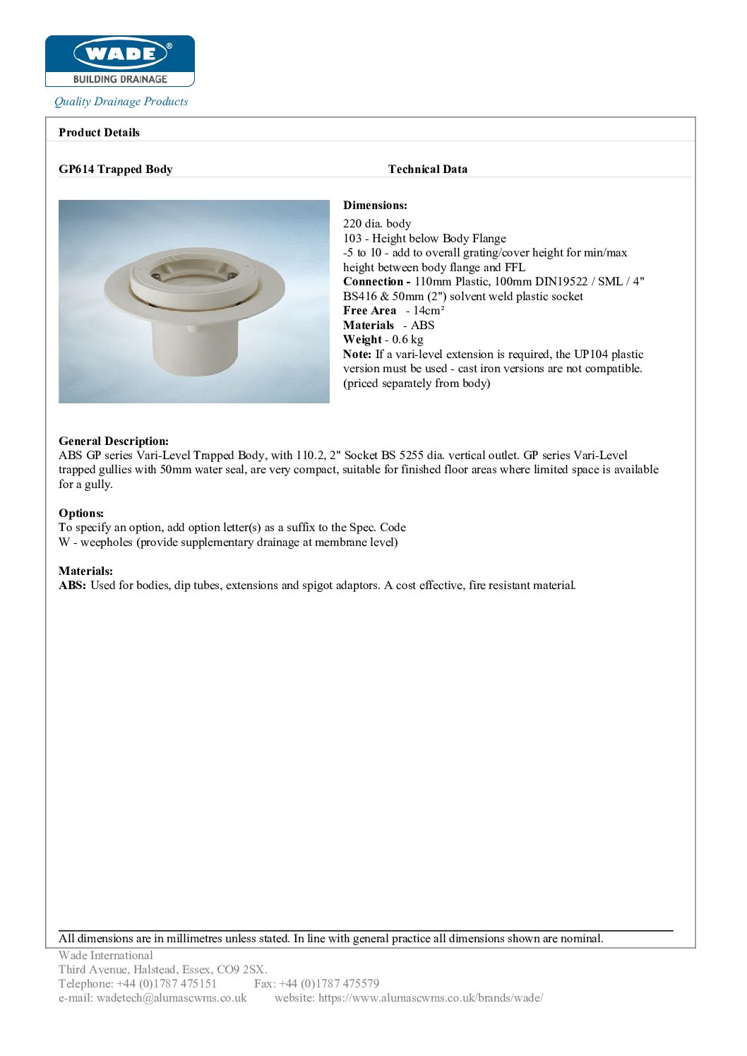 Wade GP614 Vari-Level Trapped Body - Image 3