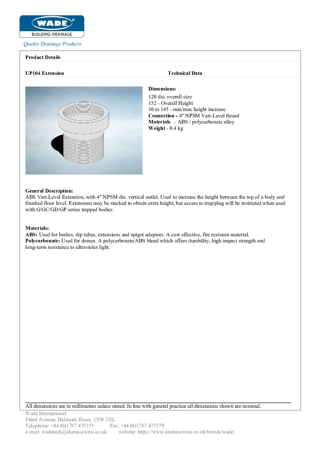 Wade UP104 Vari-Level Extension - Image 3